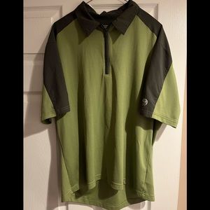 Mountain Hardwear Green and Gray Polo Style partial zip Wicking shirt